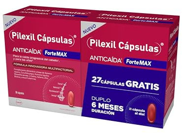 PILEXIL - Cápsulas Anticaída Forte Max 2 uds x 90 Cápsulas, Complemento Alimenticio, para Caída Progresiva del Cabello y Uñas, con Extractos de Plantas, Vitaminas y Minerales, para Hombres y Mujeres