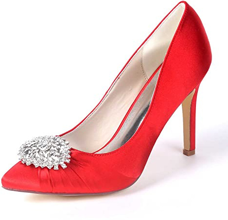 TARFIC Zapatos de salón de Mujer con tacón en Punta, tacón bajo, Stilettos, pedrería, Raso y tacón Cerrado para Sandalias de Fiesta de Boda