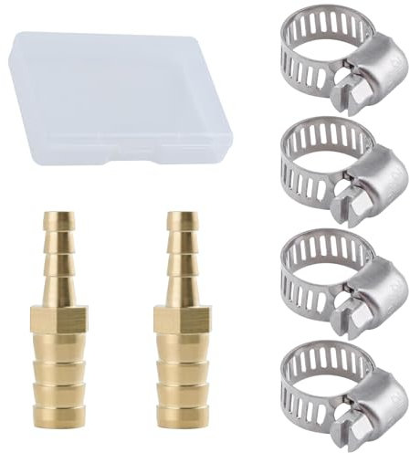 LEONTOOL Paquet de 2 raccords cannelés de tuyau, réducteur de tuyaux cannelés en laiton de 1/4 « à 3/8 » avec 4 colliers de serrage, raccord d’épissure à emboîtement de cannelure réducteur