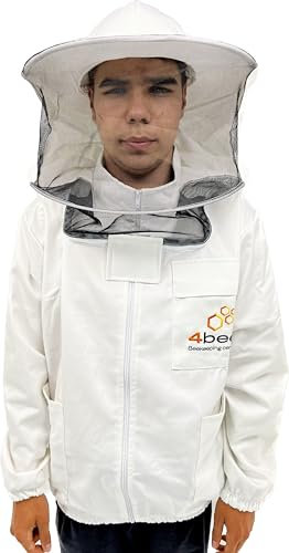 Imkerjacke 4BEE - Imkeranzug -mit Atmungsnetz - Atmungsaktiv - Imkerei - Bienen - Insekten - Schutzkleidung mit Abnehmbarem Hut -Schutzbekleidung für Imker - Größe M