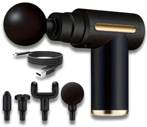 Massage Gun, 4 Heads, 6 Speeds, Portable Mini Deep Tissue Muscle Vibration Handheld Massager for Back, Shoulders, All Body 1800mAh - Perfect for Gift/Present