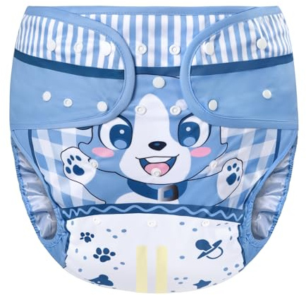 LittleForBig Washable Adjustable Reusable Waterproof Cloth Adult Diaper Wrap Cover - Little Blue L