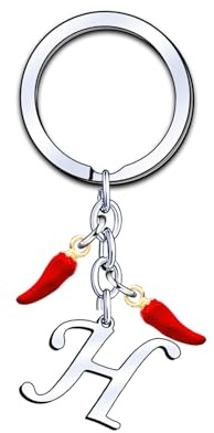 YUANSI Porte-clés Initial A-Z, Pendentif Décoratif Piment, Cadeau pour Femme Homme, Anniversaire Noël (H)