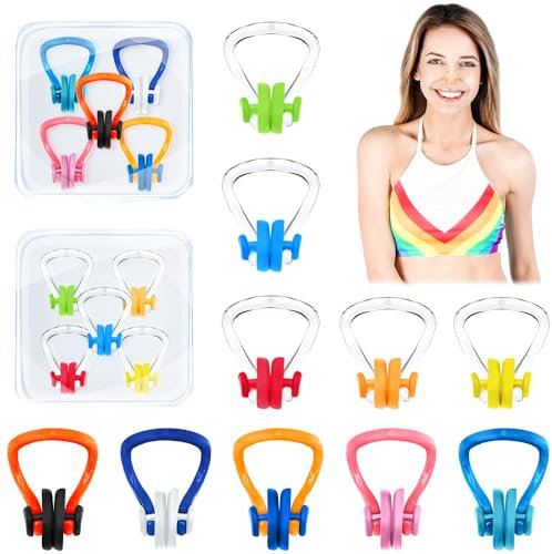 YUHENGLE Nasenklammer Schwimmen - 10 Stück Silikon Nasenclip Schwimm für Kinder (ab 7 Jahren) und Erwachsene, wasserdichte Nasenklammer fürSchwimmen Anfänger mit Aufbewahrungsbox, Mehrfarbig