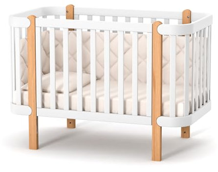 Veres Monaco Lit bébé à barreaux (120x60 cm) – Collection Premium Luxe, sûr et Multifonctionnel (Blanc Naturel)