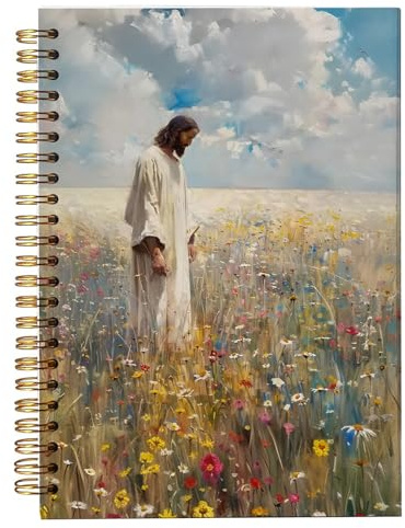 bitCNY Wildflower kristen Jesus spiral anteckningsbok, religiös Jesus journal, böndagbok för kvinnor, kristna gåvor för kvinnor, bibeljournalföring anteckningsböcker för anteckning, 14 x 20 cm