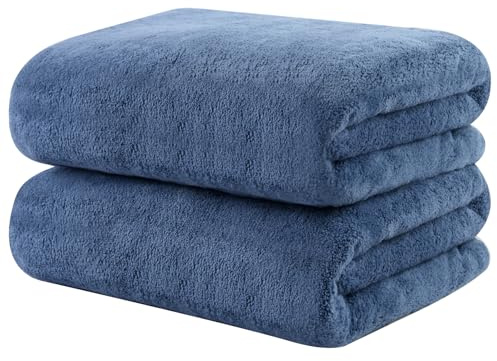KinHwa Mikrofiberhanddukar hår 50 x 100 cm 2-pack blå | Absorberande, luddfri, mjuk, snabbtorkande, med hängare, för hår och kropp
