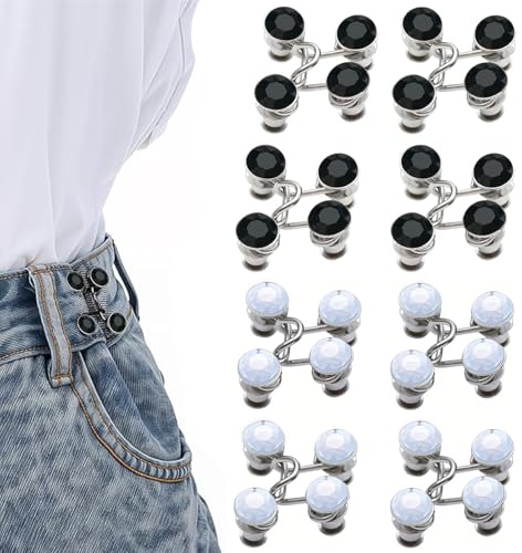 8 Conjuntos Botones para Vaqueros Extraíble,Boton Ajustador para Pantalones,Clip Ajustables para Cintura (Diamante)