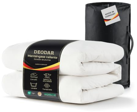 Deodar Edredón de plumón 155x220cm,edredón para Todo el año con 1900g de Relleno de plumón y Plumas,100% algodón,Suave,Lavable,con certificación Oeko-Tex y RDS,Fabricado en Alemania