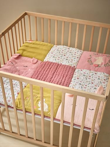 VERTBAUDET Tapis de Sol/Fond de Parc Patchwork Lapin ENCHANTÉ Vieux Rose 75X100