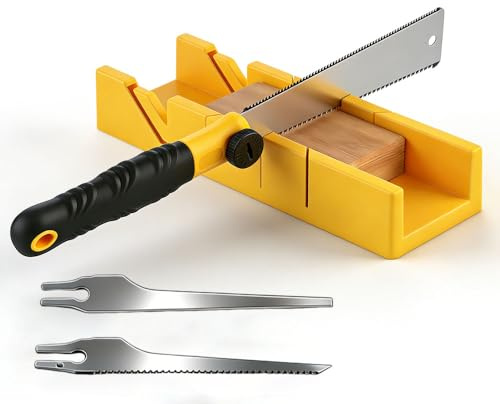 Weciau Juego de Caja de Ingletes, 4 Piezas, Caja de Ingletes con Sierra Japonesa para Madera, 3 Ángulos de Corte, Mango Ergonómico, Cortador Manual Para Carpintería, Bricolaje