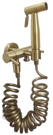 KUYBTU Brass Bathroom Two Way Out Toilet Bidet Tap Kit. Brushed Gold Wall Mounted Sprayer Shower with Shut-Off Valve