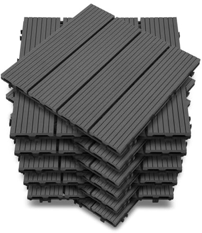 Monucep WPC terrassplattor 30 x 30 cm, 55 stycken = 5 m² grå, balkong, golvplattor, trädgårdskakel med klicksystem, terrassbrädor som balkongplattor, klickplattor, vattentäta och halkfria.
