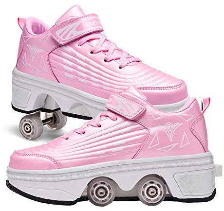 RDJSHOP Rullskridskor skor för flickor pojkar 2-i-1 multifunktionella deformerade skor unisex vuxna barnskridskor för nybörjare present, rosa – EU 35/UK3