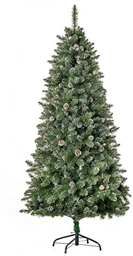 HOMCOM Sapin de Noël Artificiel Aspect enneigé 180H cm 50 Pommes de pin 718 Branches épines Imitation Nordmann Grand réalisme