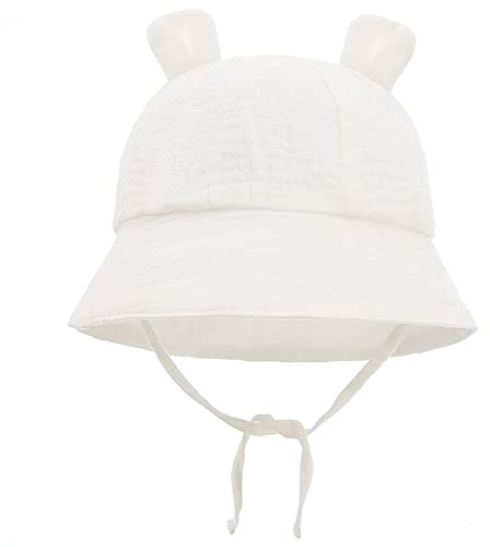 LIUPUUDLY Chapeau de Soleil Bébé Enfant Coton Bonnet d’été Protection Anti-UV Chapeaux de Seau Chapeau de Plage (FR/ES, Alpha/Lettres, Taille Unique, Blanc)