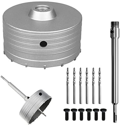 Sierra Corona Perforadora con Puntas de Carburo y 110mm SDS Plus Adaptador, 220 mm Mango redondo Vástago Broca para muro Para Aires Acondicionados, Campanas O Lavadoras, Perforadoras De TuberíAs