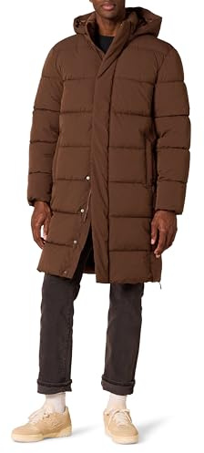 Amazon Essentials Abrigo largo acolchado con capucha para hombre, color marrón profundo, talla 6XL grande y alto