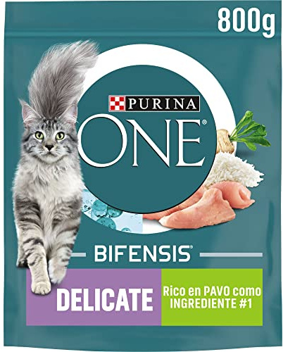 PURINA ONE Bifensis Delicate Croccantini per Gatto Adulto con Tacchino - 8 Confezioni da 800 g, Formula Nutriente per il Microbioma Intestinale e il Benessere Digestivo
