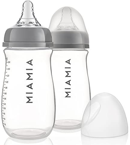 MiaMia Babyflaschen 2x 260 ml | 2er Set Flaschen mit weichem Silikon-Trinksauger | BPA-frei & Anti-Kolik | Ab 0 Monate | Spülmaschinenfest