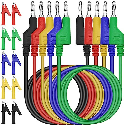 5 Stück Multimeter Messleitungen 4mm, Messkabel für Multimeter, 5 Farben Bananenstecker Kabel, 10 Stück Isolierte Krokodiklemmen, Messleitungen Kit Für Messkabel Strommessgeräte