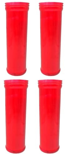 Tradineur - Pack de 4 velones de santo, velas litúrgicas de parafina y cera vegetal, decoración de iglesias, cementerios, tumbas (Rojo, 21,5 cm)