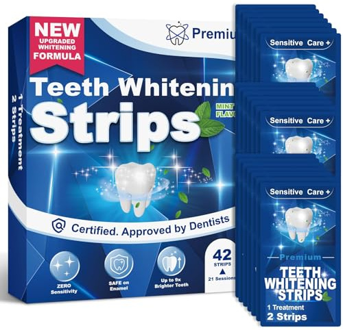 Kit de Blanchiment Dentaire Bandes de blanchiment des dents: 42 Bandes Améliorées Sans Sensibilité, 21 Traitements de dent blanches Sans Danger pour l'Émail, Formule Non Sensible