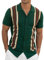 Anelune Herren Gestreiftes Kurzarm-Polo, Viertel-Reißverschluss Farbblock Strick, Einreihiger Cardigan Kurzarm Strick