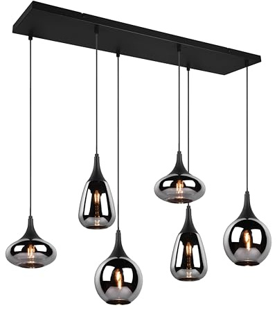 Trio Leuchten Pendelleuchte Lumina 317000632, Metall Schwarz matt, Glas chrom bedampft, exkl. 6x E14, Smoke
