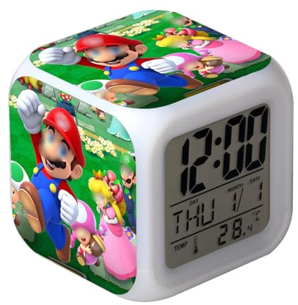 Pianocean Kids Alarm Clock, Digital Clock Bedside LED with Charging Cable, Sleep Trainer Small Cube Clock with 7 Change Color Lights Temperature Calendar Music for Kids Gift Bedroom Bedside(Green)