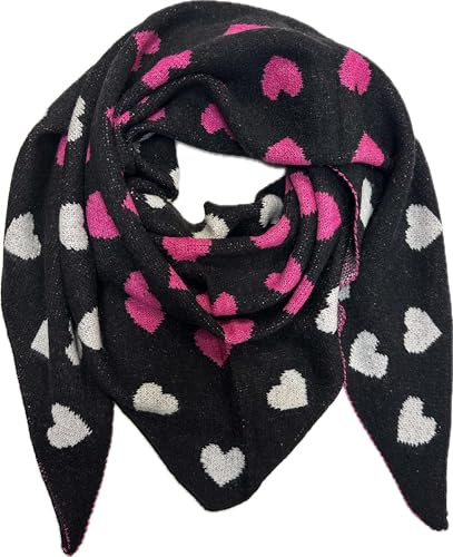Jeamis Bufanda triangular XXL de punto con patrón de corazón, bufanda de invierno, bufanda de moda, para otoño y primavera, bufanda triangular, estola, Negro , 160 x 48 cm
