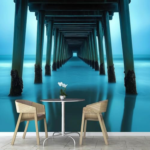 ANALTIRCE Carta Da Parati Moderna Retro Pilastri In Pietra 150×105cm Poster Gigante Carta Da Parati, Mare Ponte Tessuto Di Seta Fotomurale Carta Da Parati, Per Camera Letto, Soggiorno, Corridoio