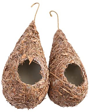 VANZACK 2stücke Handgefertigte Vogelnester Aus Gras Wetterfestes Geflochtenes Nistplatz-hängeset Für Wellensittich Kanarienvogel Papagei Und Kleine Gartenvögel Natürliche Nisthilfe Für Auß