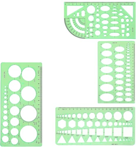 Heanvmyss Circle Stencil,4 PCS Circle Templates for Drawing,Multifunctional Geometric Ruler,Geometric Drawing Templates for Studying,Designing,Office(Green)