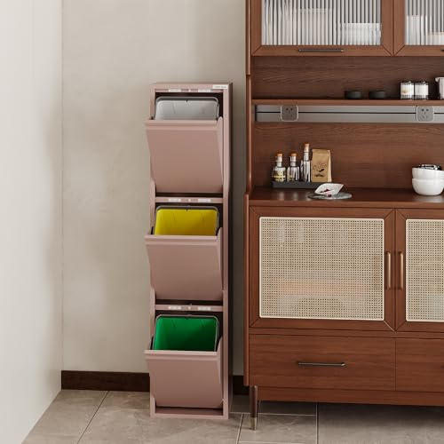 VEEHAUS Küche Mülleimer Für Den Vielseitigen Einsatz Mit Klappen Aus Edelstahl Stilvoller Abfalleimer Für Eine Effiziente Und Praktische Aufbewahrung Rosa (3 x 15 LT - 45 LT)