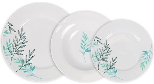 La Mediterránea Vajilla Completa 18 Piezas de Vidrio Templado - 6 Platos Llanos, Hondos y de Postre - Colección Lora