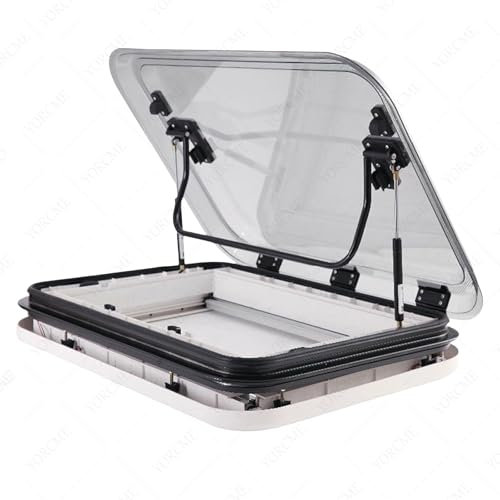YORCME RV Skylights Ventilation Shading Aluminum Alloy Hatch Campervan Roof Vent with LED Light Roof Window for Caravan Trailer Yacht with Anti-Insect Net & Sunshade,700x500