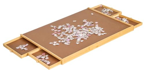 Casa Pura Yukon Table Puzzle en Bambou et MDF, 76 x 57 cm, jusqu'à 1000 Pièces, 4 Tiroirs de Rangement, Portable et Durable