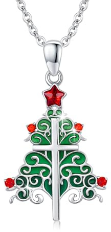 CRWENG Collier de sapin de Noël pour femme en argent sterling 925 - Chaîne en forme de croix pour l'automne et l'hiver - Cadeau unique pour votre partenaire