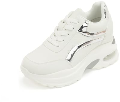 JOMIX Zapatillas Mujer de Cuñas Casual Sneakers con Amortiguación de Aire Zapatos Wedge Plataforma Moda Deportivas (WCC250132, Blanco, 37 EU)