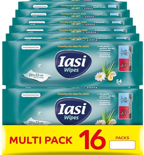 IASI Toallitas húmedas XL para adultos, restauran el pH natural de la piel, higiene íntima y corporal, sin aclarado, 864 unidades