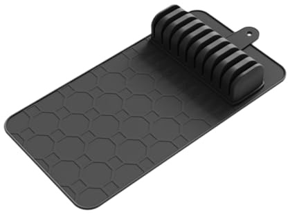 Ioensy Organizzatore Cassetto Porta Coltelli Silicone, Dimensioni di 41,1 X 20,8 Cm, Portaposate da Cassetto, Tappetino Asciugatura con Design del Foro di Sospensione, Nero