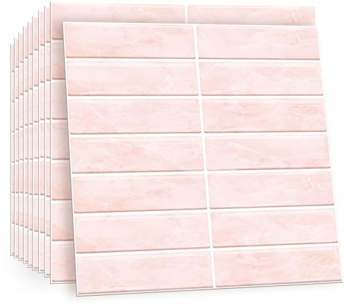 TOARTi 10 Sheets 2D Watercolour Pink Self Adhesive Wall Tiles,12×12inch Stick On Wall Tiles Kitchen Splashbacks for Walls,Tile Stickers Peel and Stick Backsplash Splashback Decals Tile