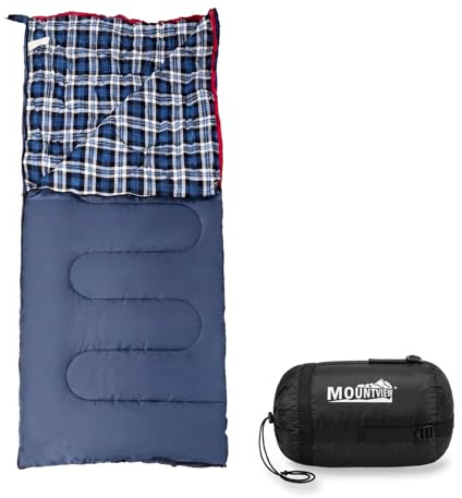 Cotton Flannel Sleeping Bag for Adults & Kids, 3 Season Waterproof Warm Camping Sleeping Bag with Soft Lining, Lightweight Connectable Single Sleeping Bags with Compression Sack for Camping Hiking