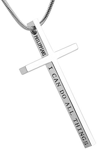 HZMAN Stainless Steel Philippians 4:13 Faith Cross Bible Verse Necklace