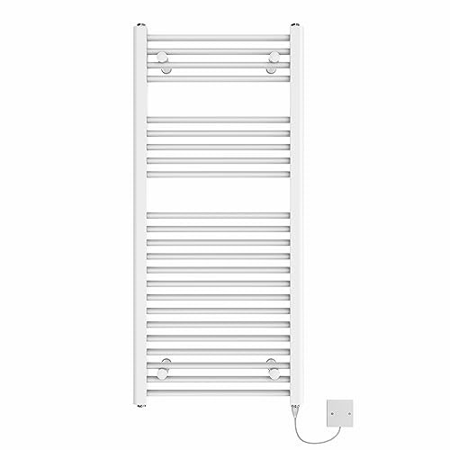 NRG Electric Heated Bathroom Towel Rail Manual Warmer Radiator Rad White 1100x500 250W