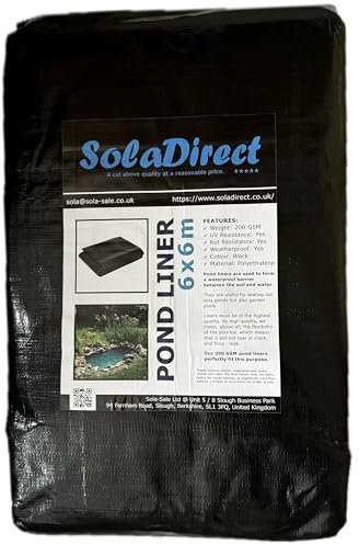 Pond Liner 6 x 6 m - 200 GSM Flexible Tear-Resistant UV-Resistant Garden Fish Pond Liner for Water Features, Koi, Ponds, Fountains, Landscaping - Durable Long Lasting Heavy Duty Waterproof Sheet