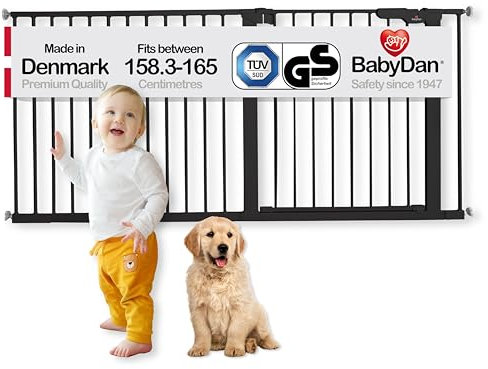 BabyDan Premier, Extra breit Ohne bohren Treppenschutzgitter, 158,3-165 cm, Babygitter/Sicherheitsgitter, Metall, Schwarz, Hergestellt in Dänemark - (Haustiergitter/Hundegitter)