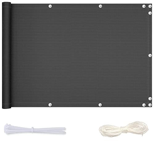 Redfire Balkonverkleidung 110x400cm,Reißfest Balkonbespannung Sichtschutz Schimmelresistent Sichtschutzplane mit Ösen Nylon Kabelbinder und Kordel für Balkon,Dunkelgrau