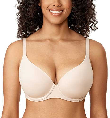 DELIMIRA Schalen BH mit Bügel Comfy T Shirt BHS Große Brüste Gepolstert Beige 80E